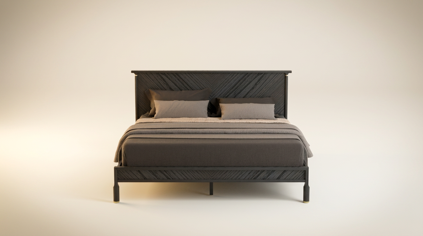 Solid wood adult bed bedroom furniture supplier — queen bed with chevron headboard