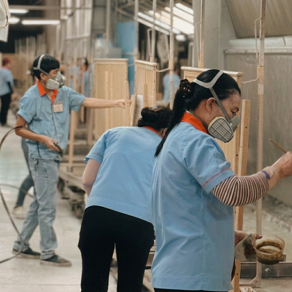 Low-VOC finishing process for nursery furniture