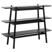 Open shelf étagère ODM Vietnam — solid wood ladder frame, dark finish